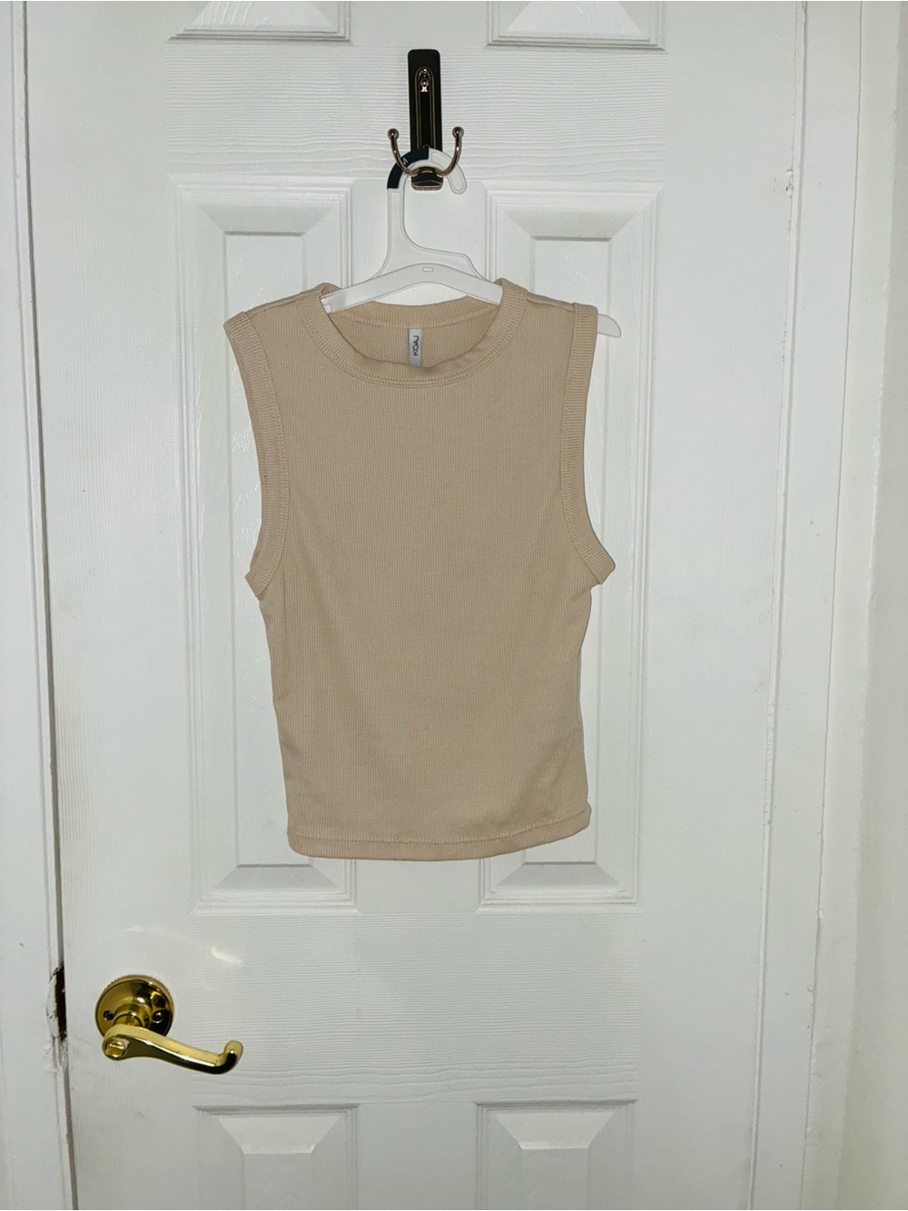 Ribbed Sleeveless Tank Top - Beige
